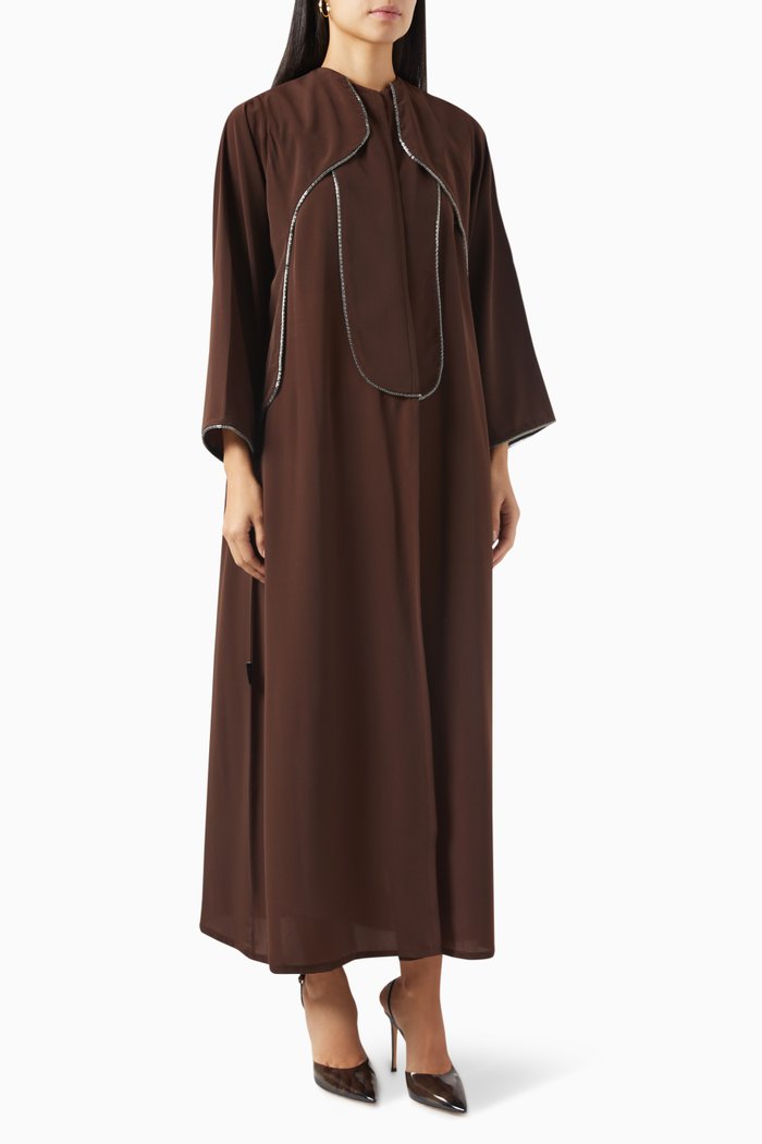 

Embellished Abaya in Crepe, Brown