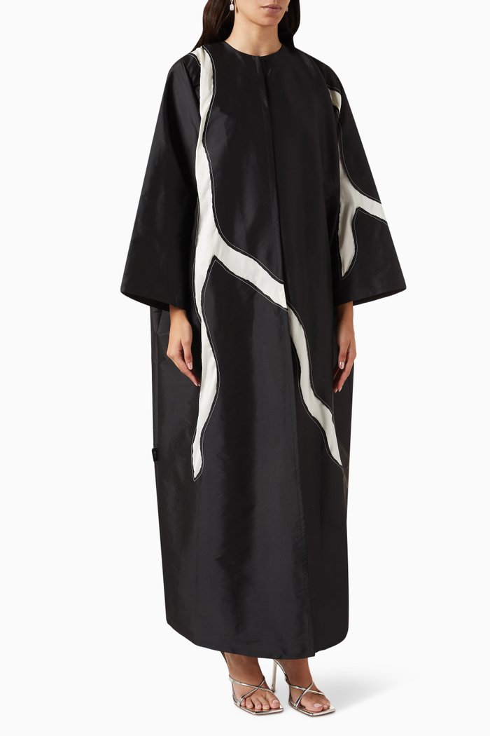 

Contrast Trim Abaya in Taffeta, Black