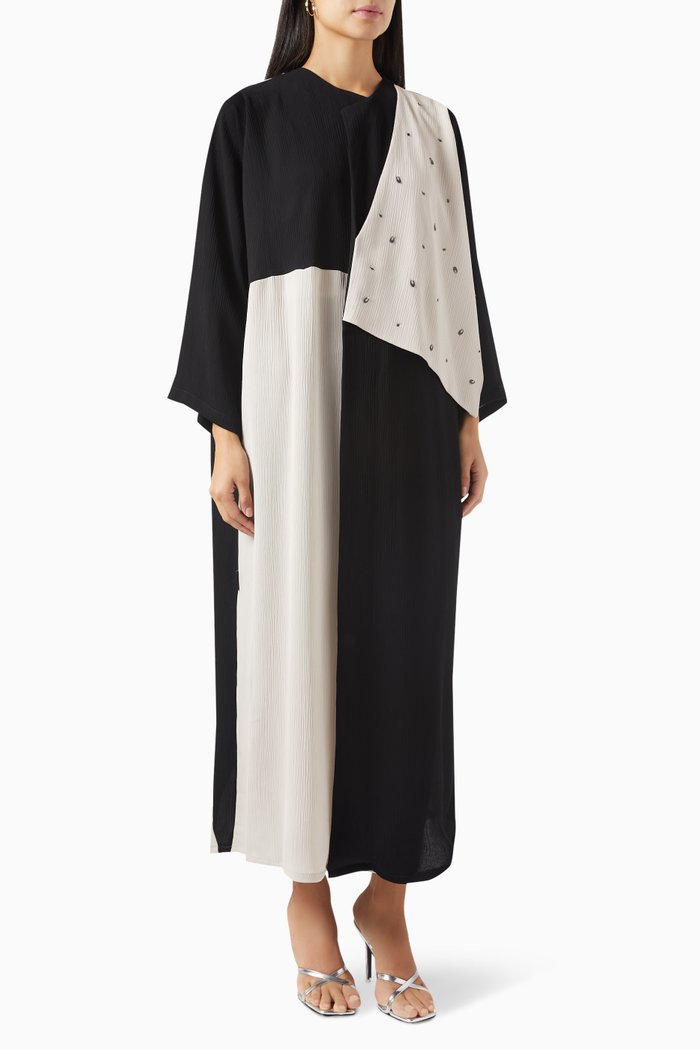 

Two-tone Abaya in Linen, Black