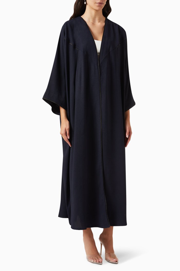 

Contrast-trim Abaya in Crepe, Blue