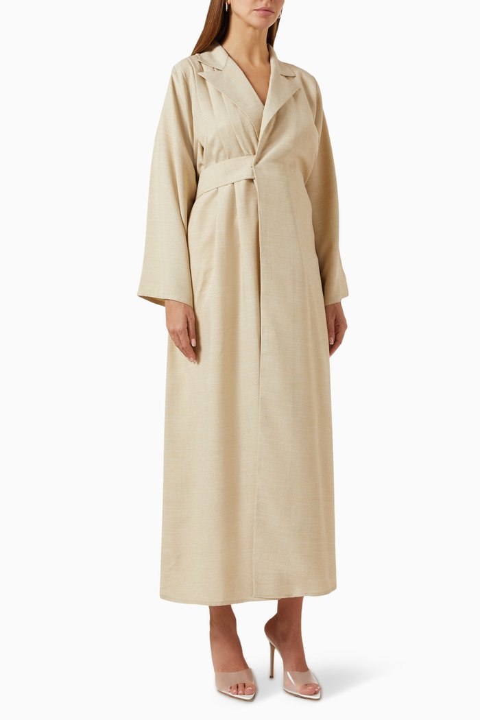 

Trench-coat Abaya in Linen, Neutral