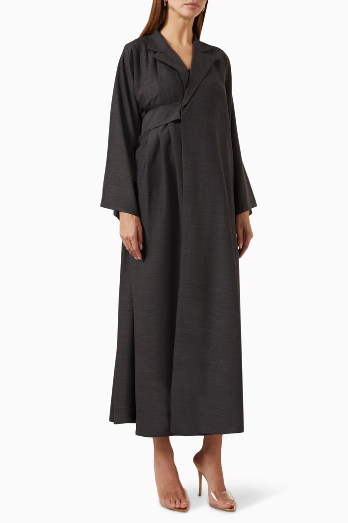 

Trench-coat Abaya in Linen, Black