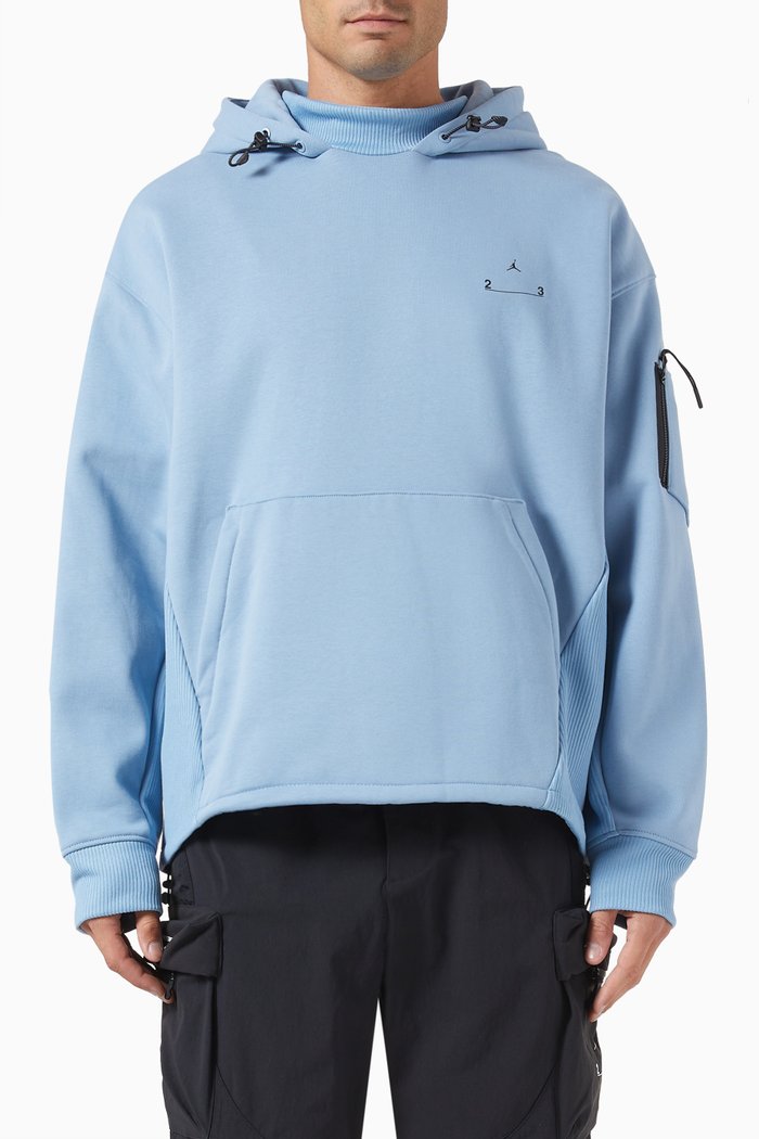Engineered Pullover Hoodie in Cotton-poly Blend Fleece, Blue