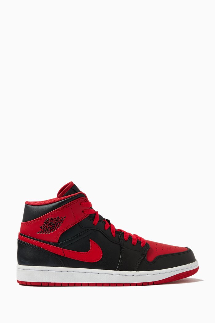

Air Jordan 1 Mid-top Sneakers in Leather, Multicolour