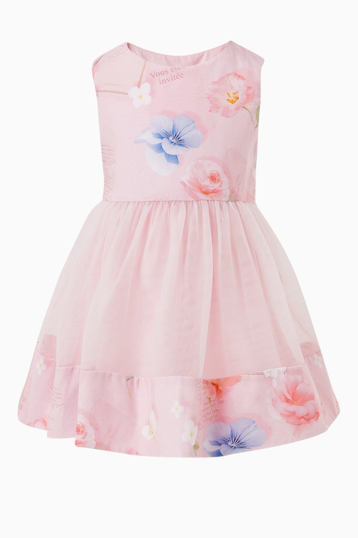 

Floral Bow-applique Dress in Polyester-blend, Pink