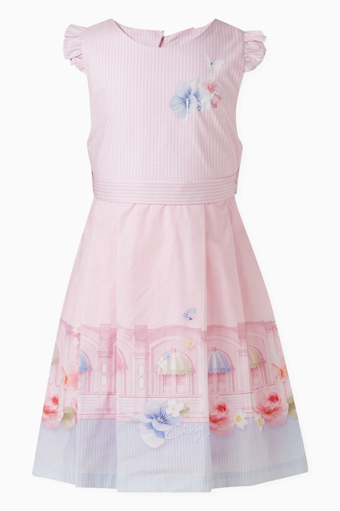 

Floral & Umbrella Print Dress in Cotton, Pink