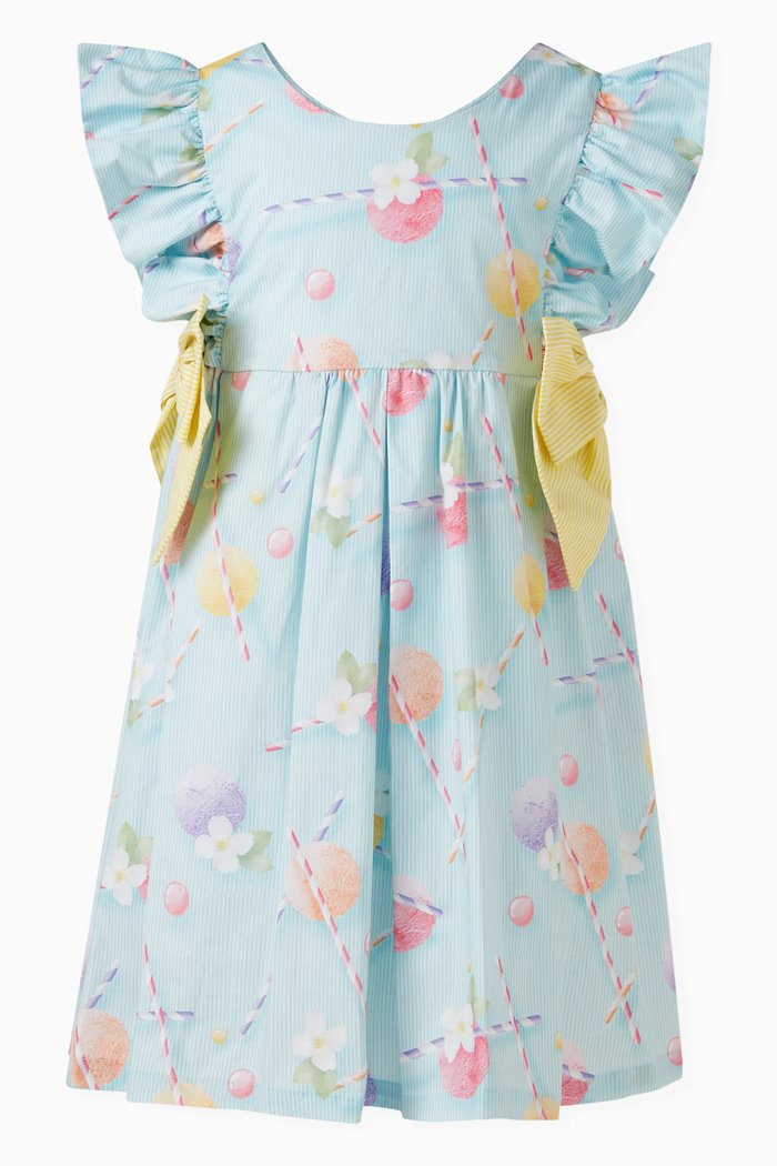 

Ruffled Bow Detail Dress in Cotton Stretch, Blue