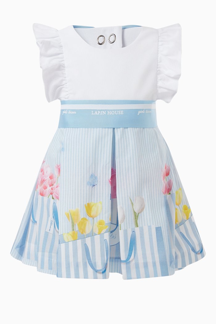 

Floral Bow-applique Dress in Cotton-blend, Blue