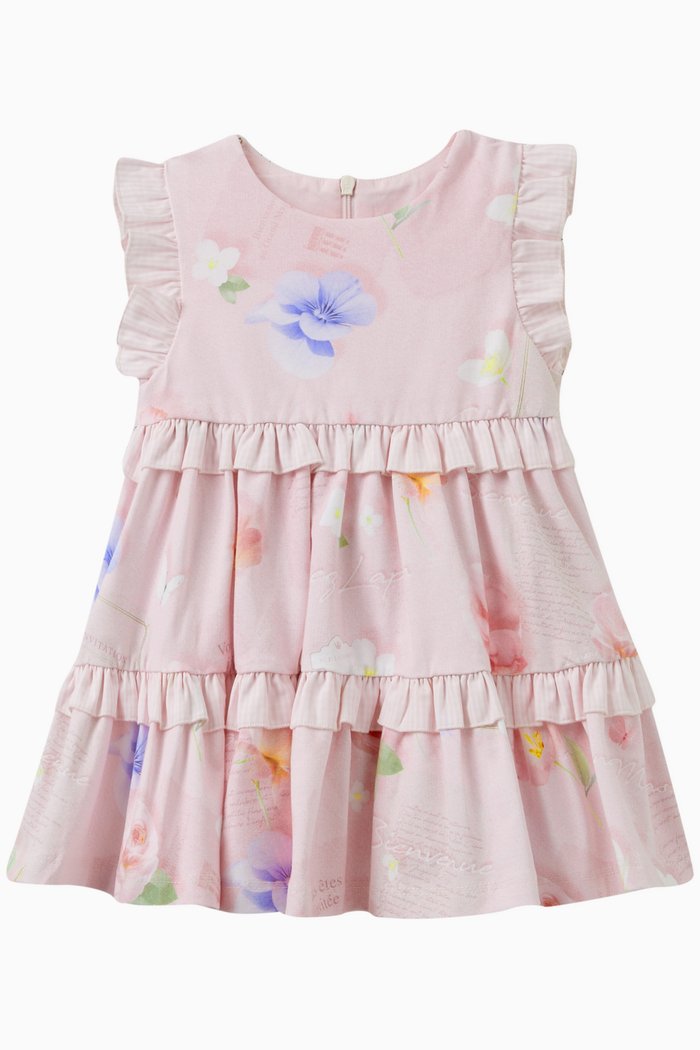 

Floral Tiered Dress in Cotton, Pink