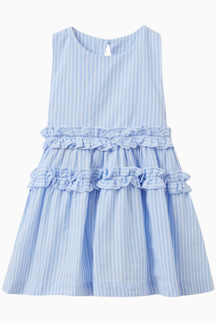 

Striped Bow Dress in Cotton, Blue