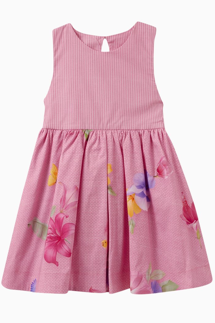 

Floral Bow Dress in Cotton, Pink
