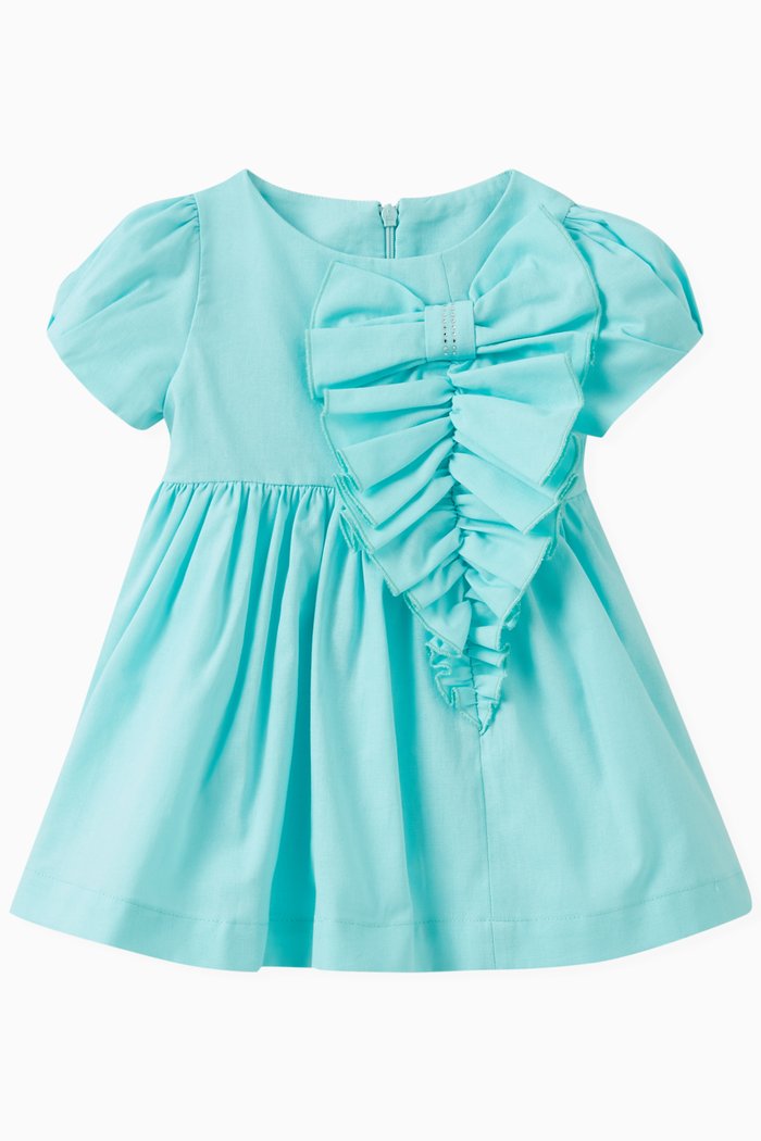 

Puff-sleeve Dress in Cotton, Blue