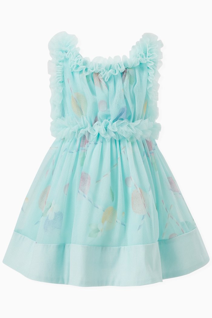 

Ruffled Candy-print Dress in Tactel-blend, Blue