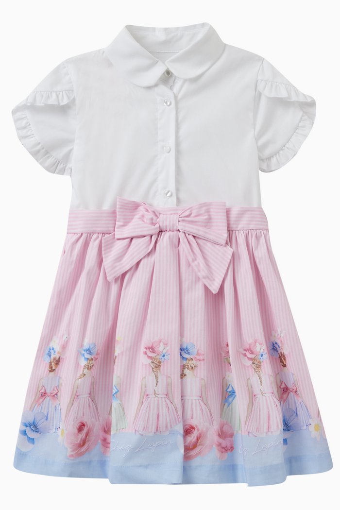 

Floral Bow Dress in Cotton, Pink