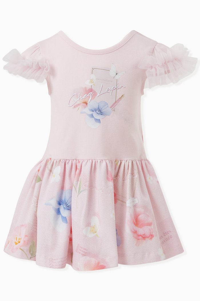 

Floral-print Ruffle Dress in Cotton, Pink