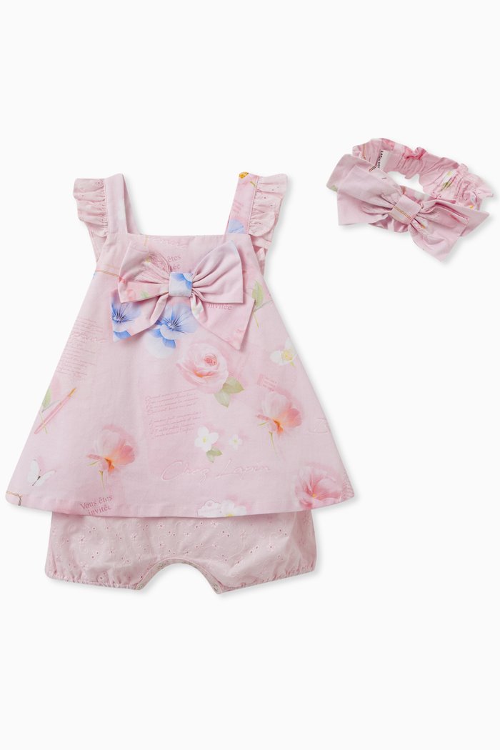 

Floral Bow Romper in Cotton, Pink