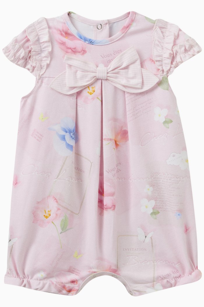 

Floral Bow Romper in Cotton, Pink