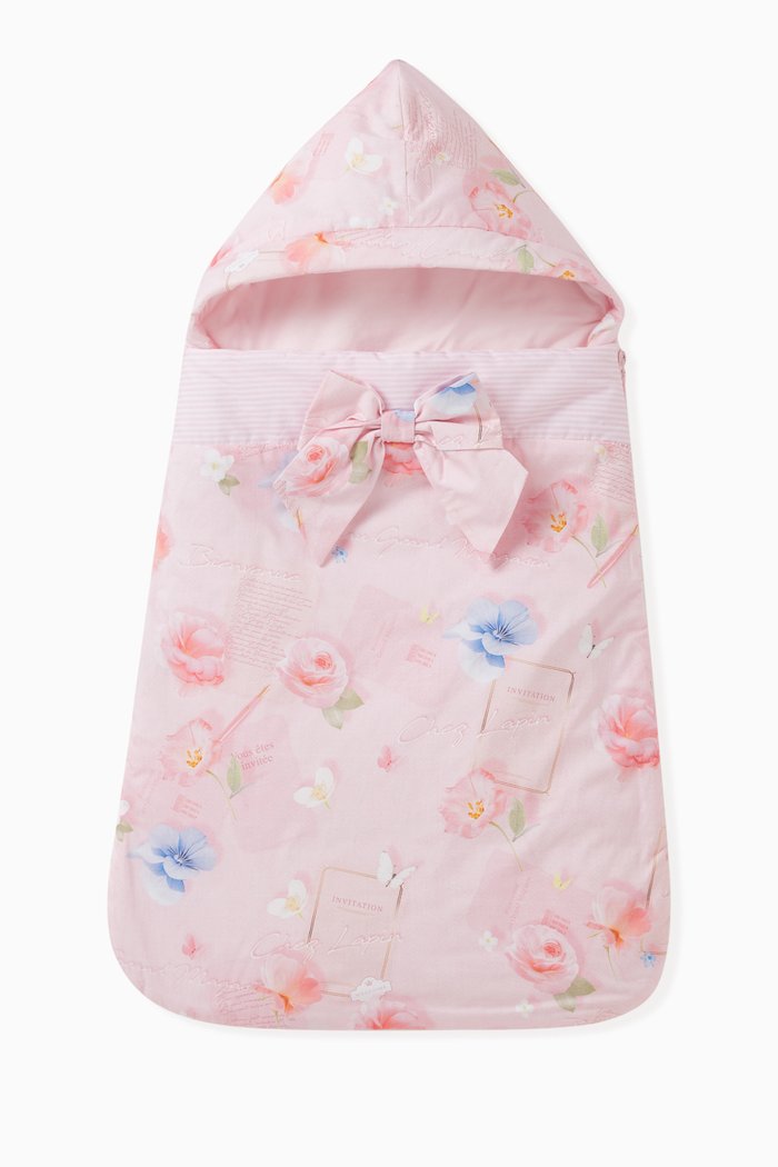 

Floral Bow-applique Sleeping Bag in Cotton, Pink