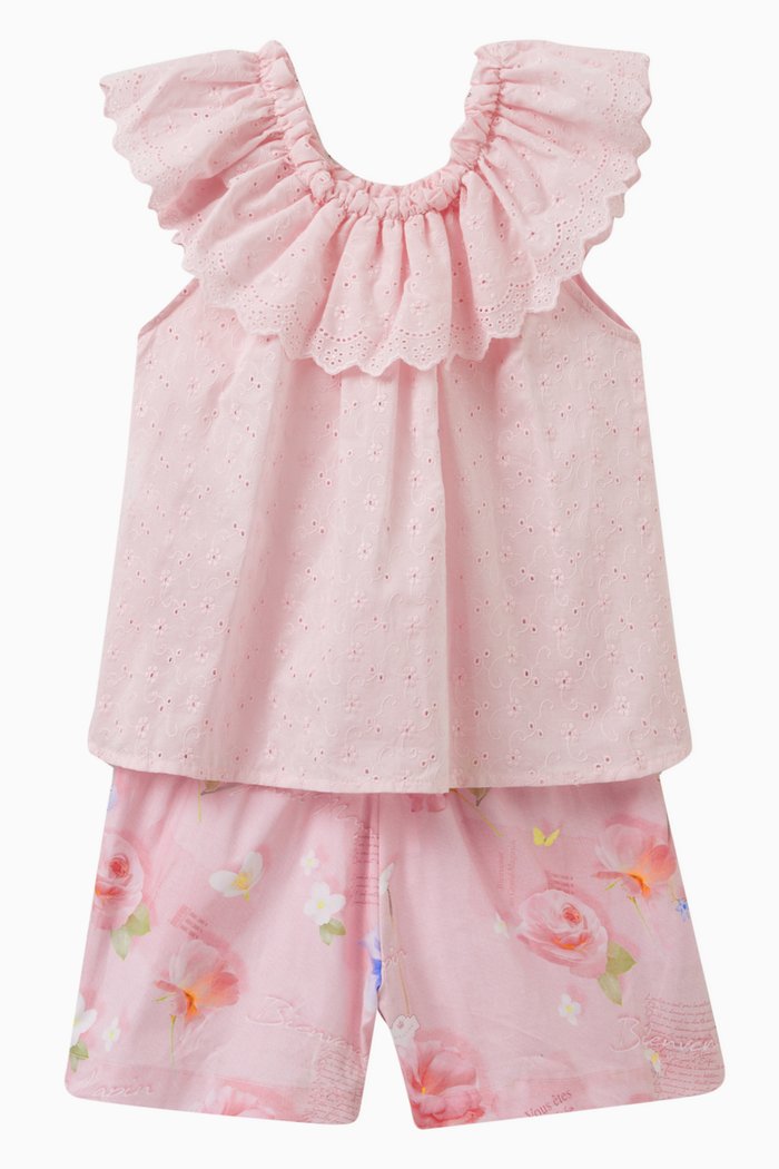 

Frilled Top & Shorts Set in Cotton, Pink