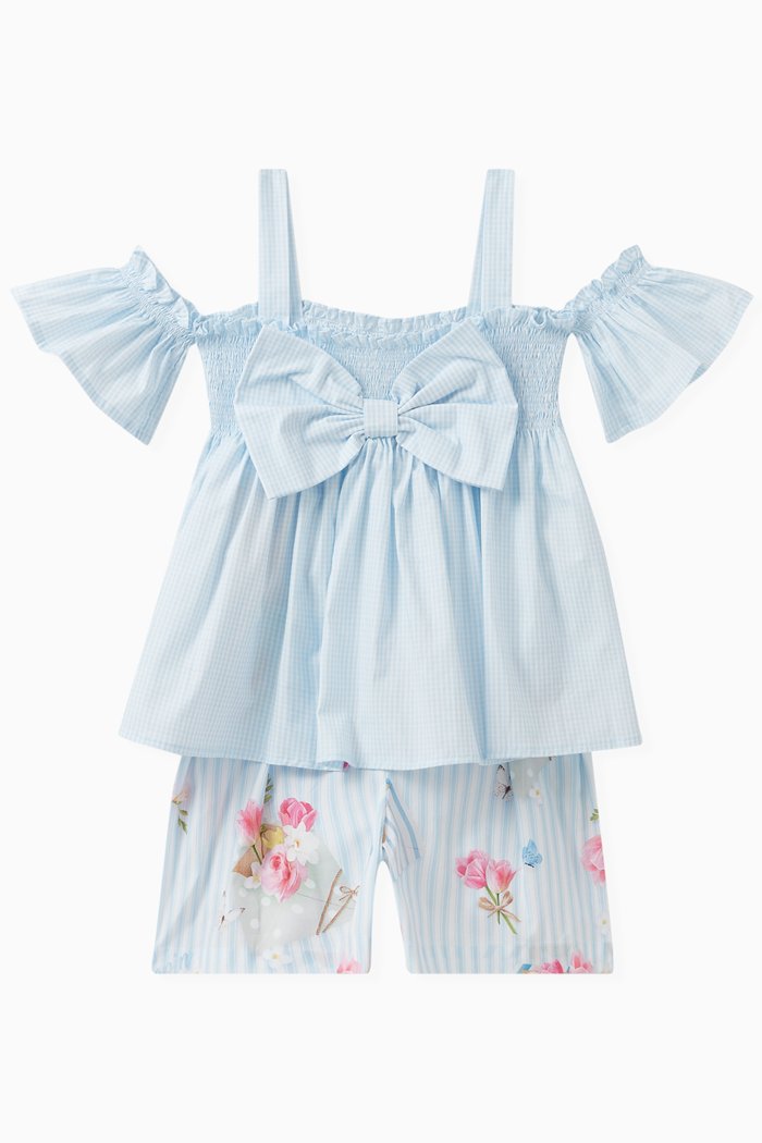 

Bow Detail Top and Shorts Set in Cotton, Blue
