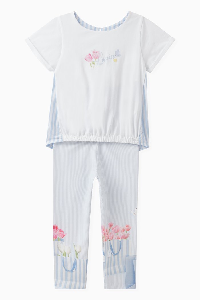 

Floral Logo Print Top & Leggings in Cotton Blend, White