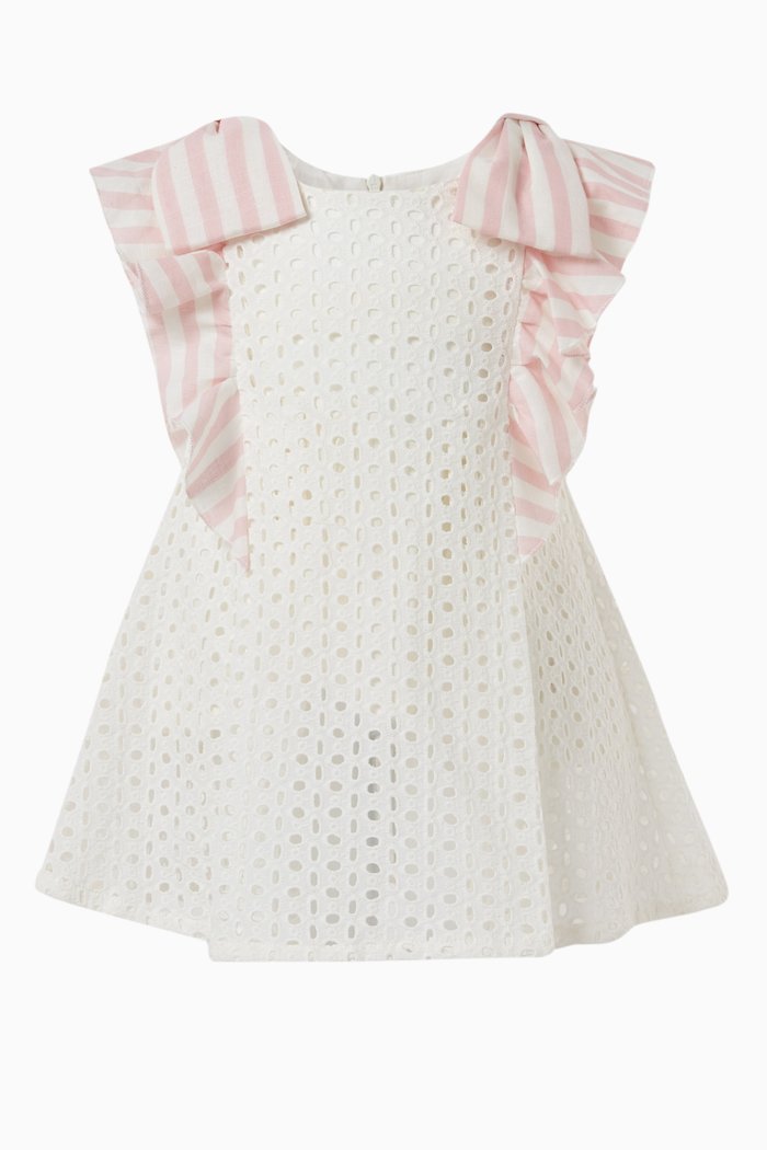 

Cutwork Stripe Dress in Cotton, Pink