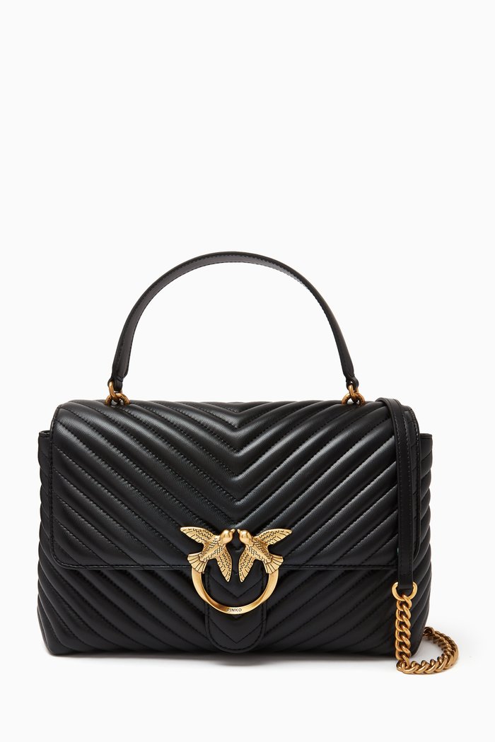 

Classic Lady Love Puff Bag in Chevron Leather, Black