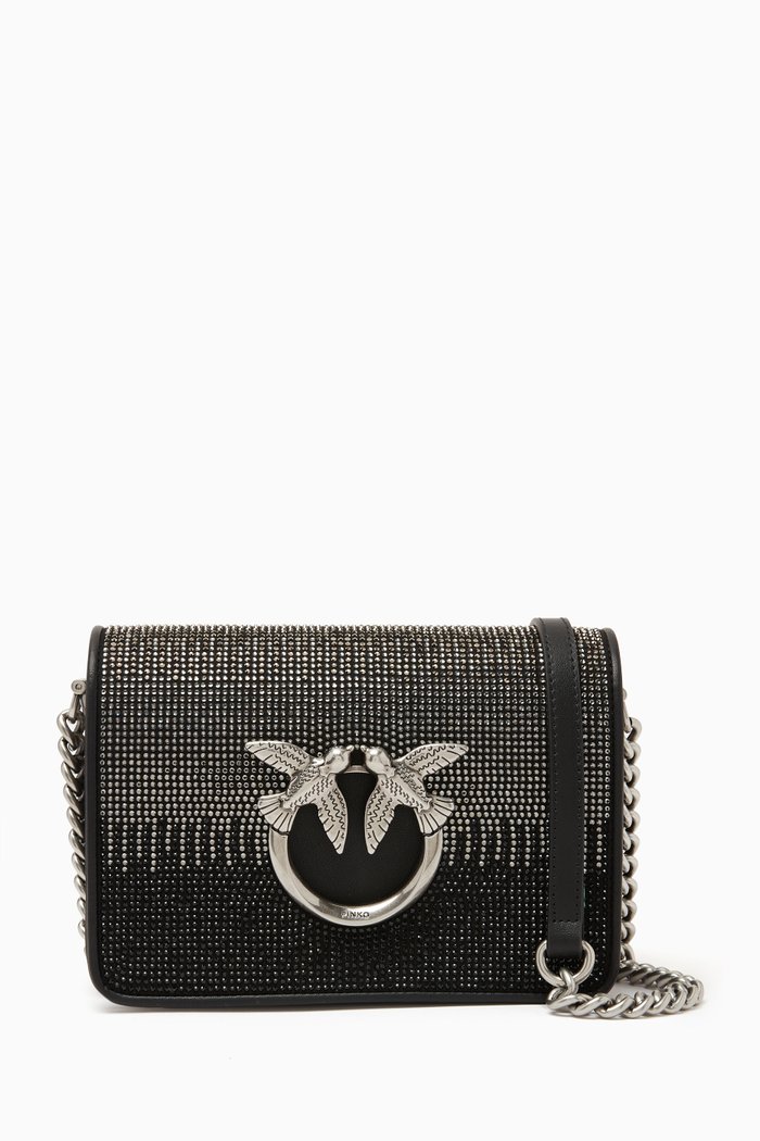 

Love Click Mini Bag in Rhinestone-embellished Nylon, Black