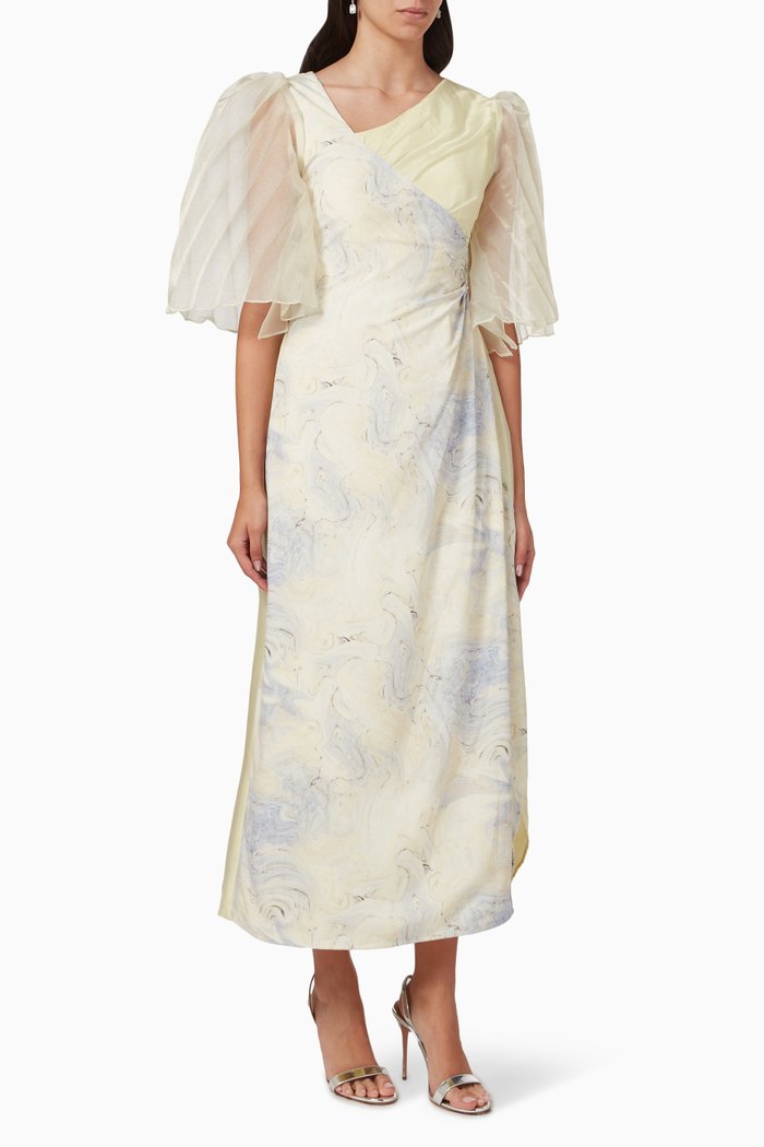 

Abstract-print Midi Dress in Crepe & Organza, Multicolour