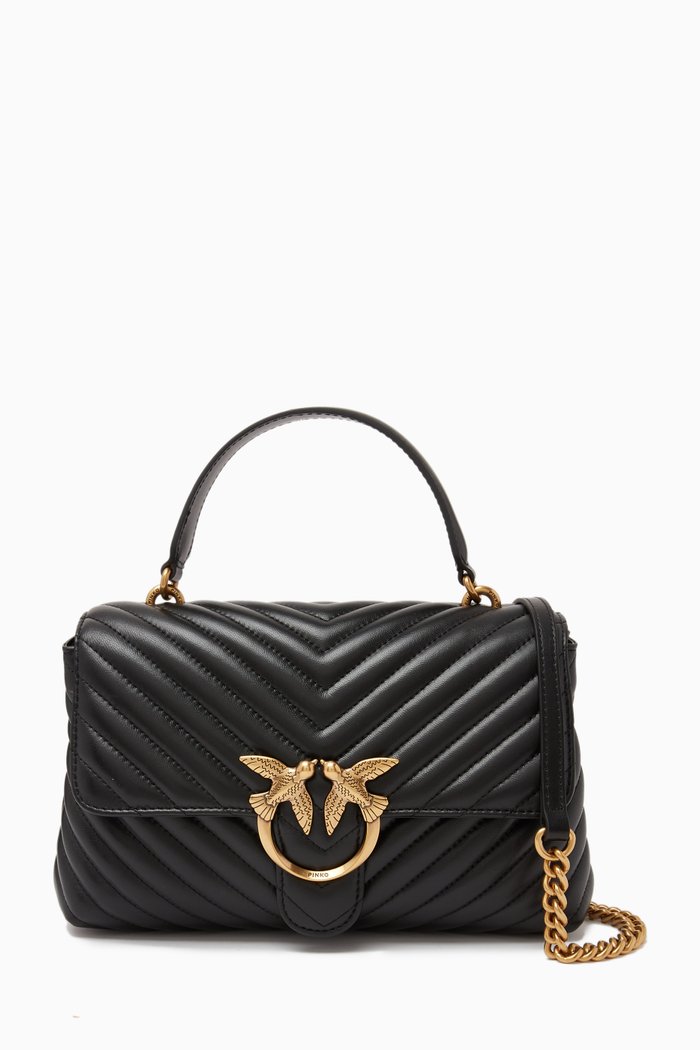

Love Lady Puff Top Handle Bag in Chevron Leather, Black