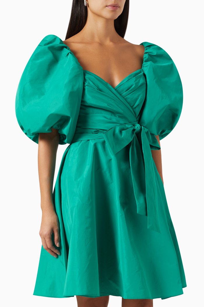 

Puffed Mini Dress in Taffeta, Blue