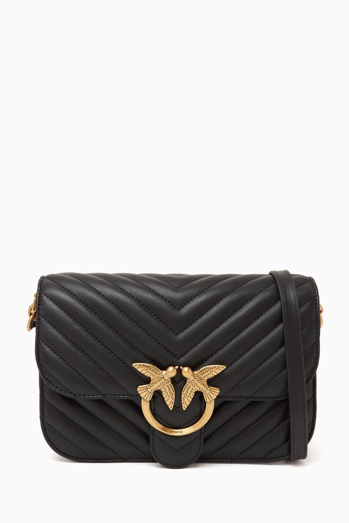 

Classic Love Bell Bag in Chevron Leather, Black