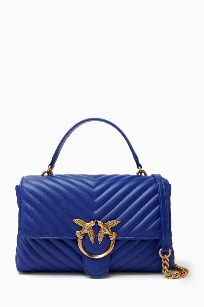 

Love Lady Puff Top Handle Bag in Chevron Leather, Blue