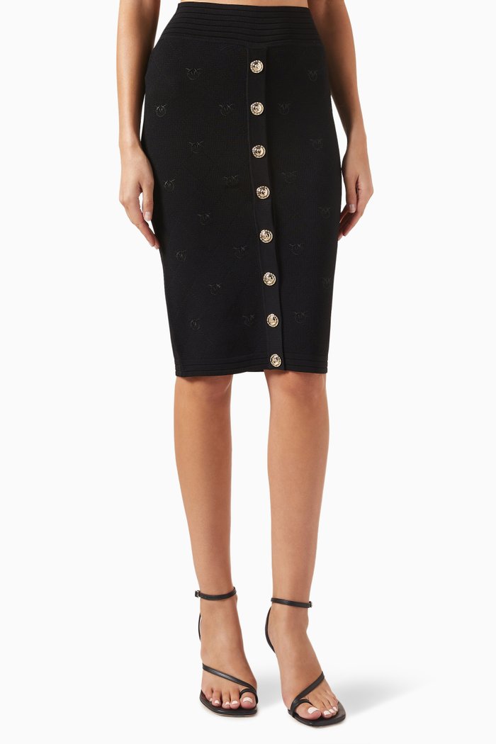 

Oviedo Midi Skirt in Pique-knit Jacquard, Black