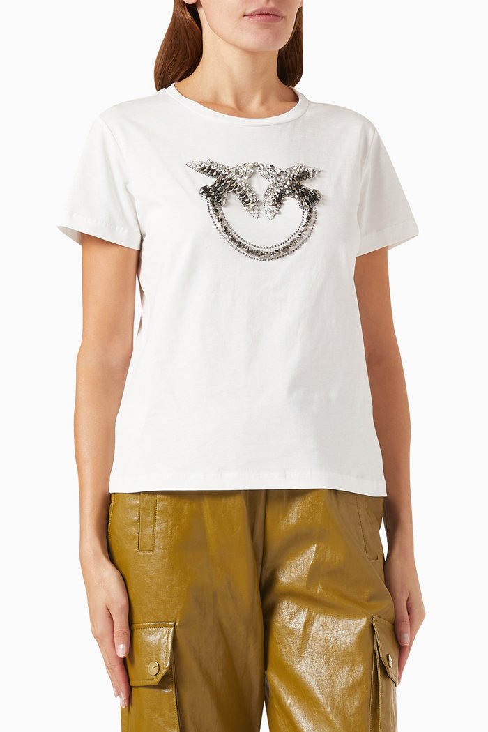

Quentin Embellished T-shirt in Cotton-jersey, White