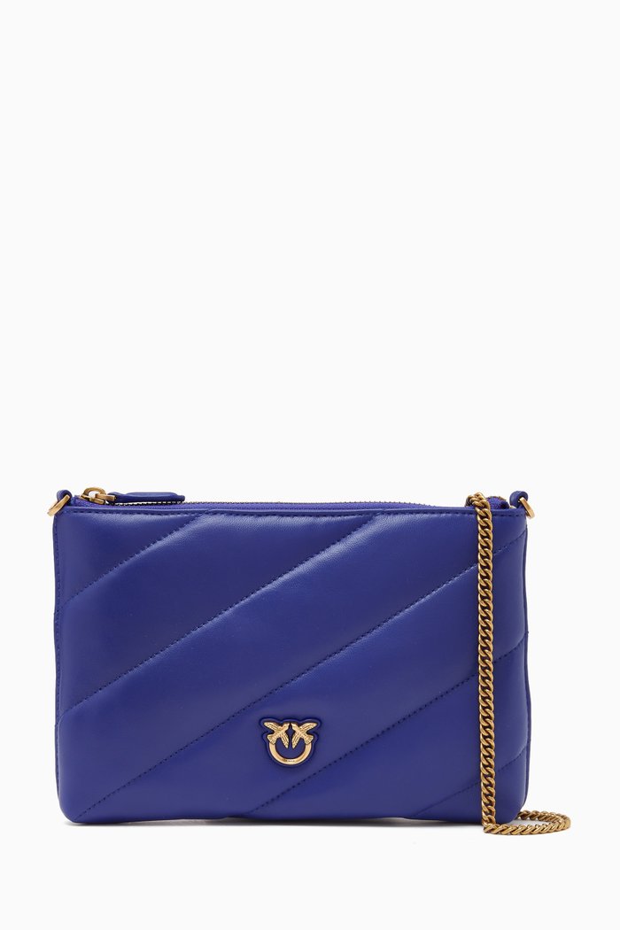 Flat Pouch Bag in Chevron Nappa, Blue
