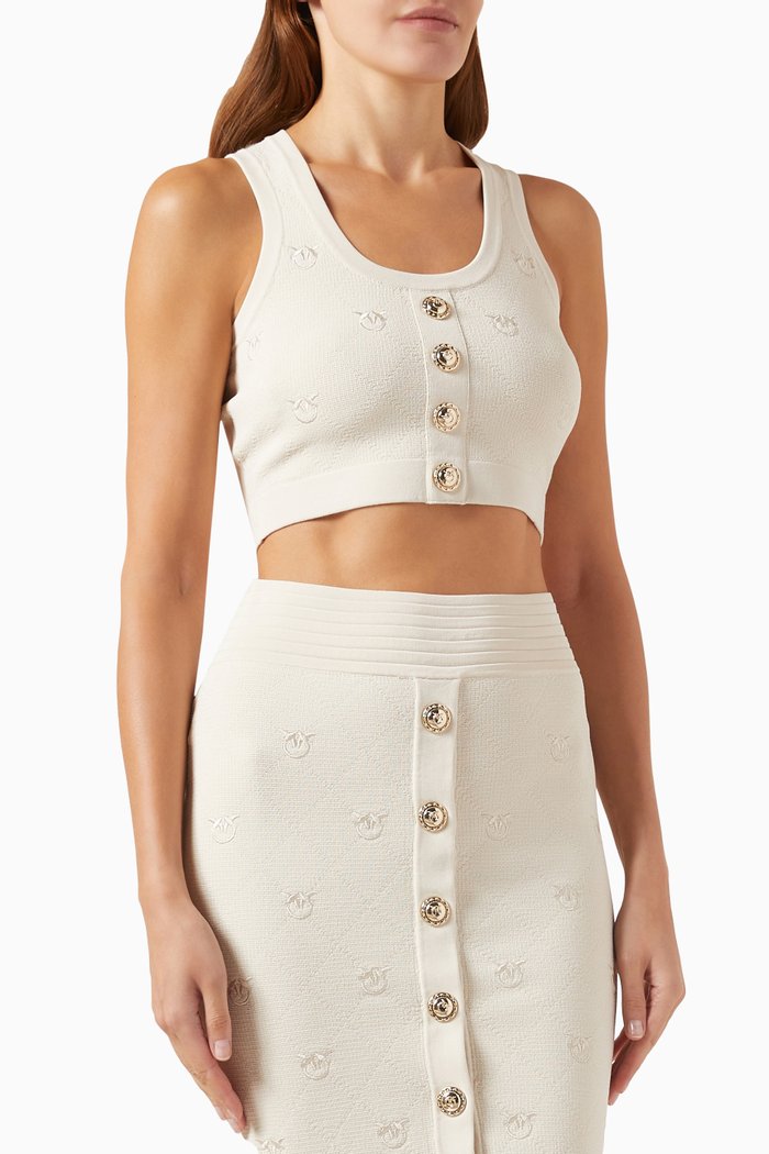 

Red Lion Crop Top in Pique-knit Jacquard, Neutral