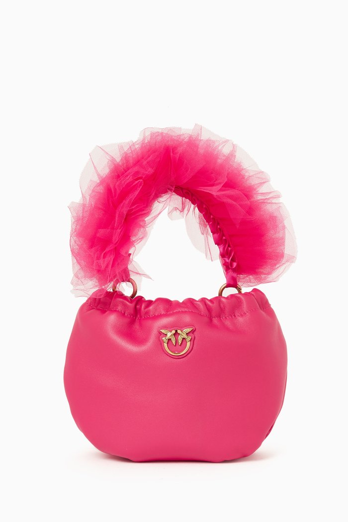

Mini Tulle-handle Soft Pouch Bag in Nappa, Pink