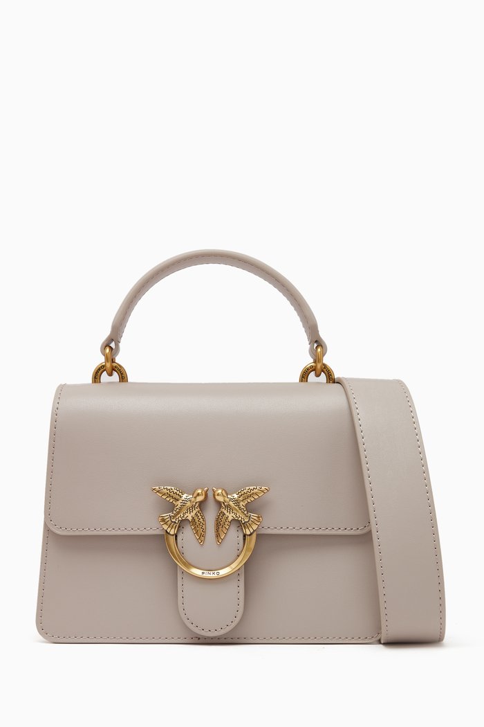 Mini Love Top Handle Bag in Leather, Grey
