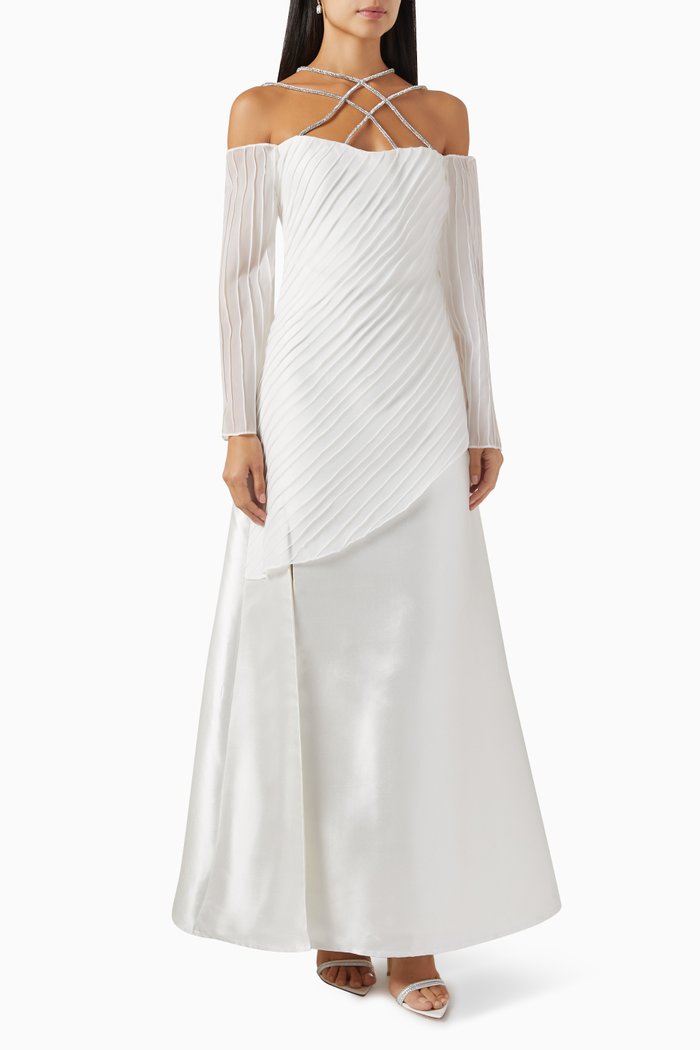 

Off-Shoulder Gown in Satin, White