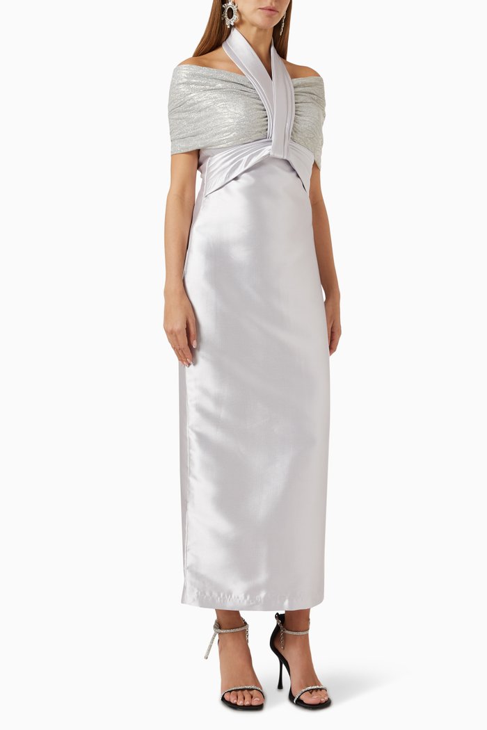Halterneck Gown in Satin, Purple