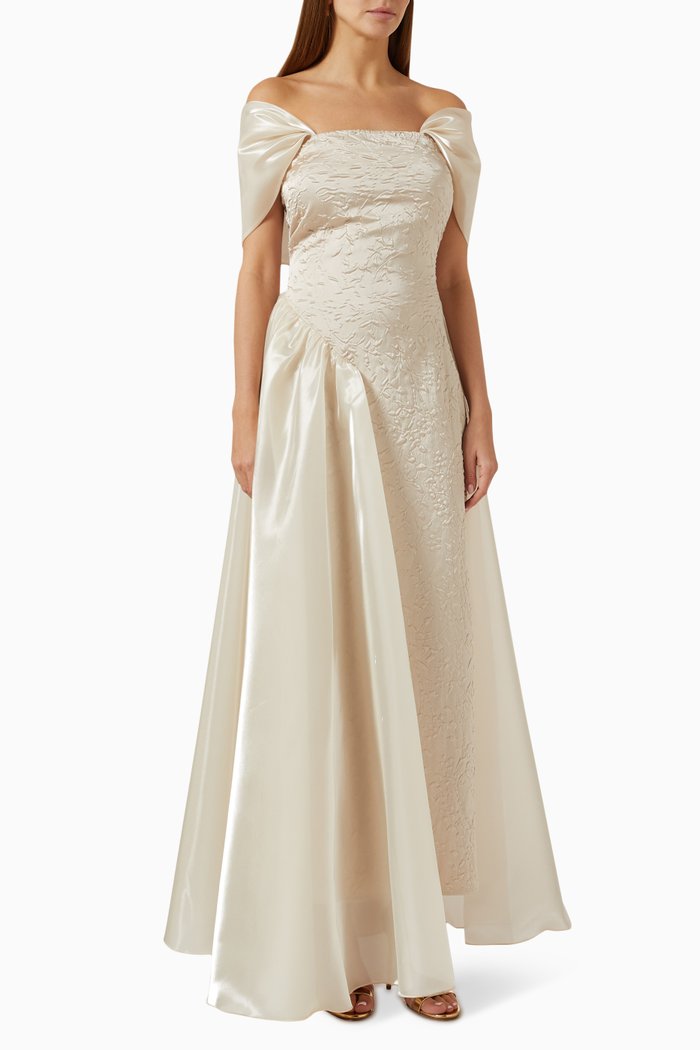 

Draped Gown in Jacquard, White
