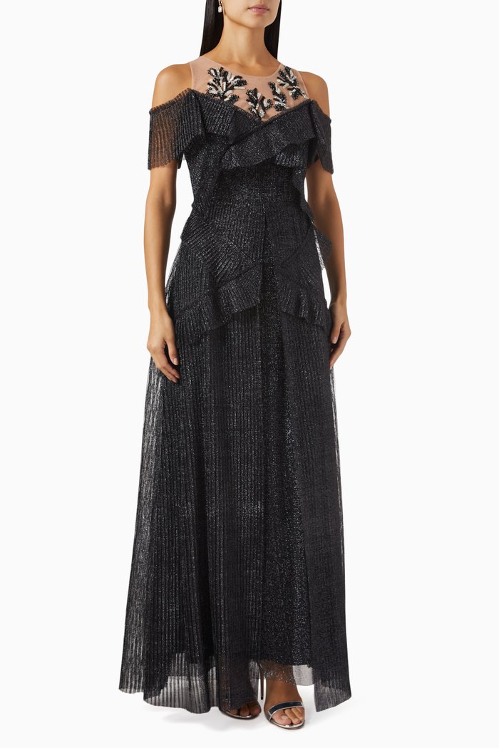 

Off-shoulder Gown in Tulle, Black