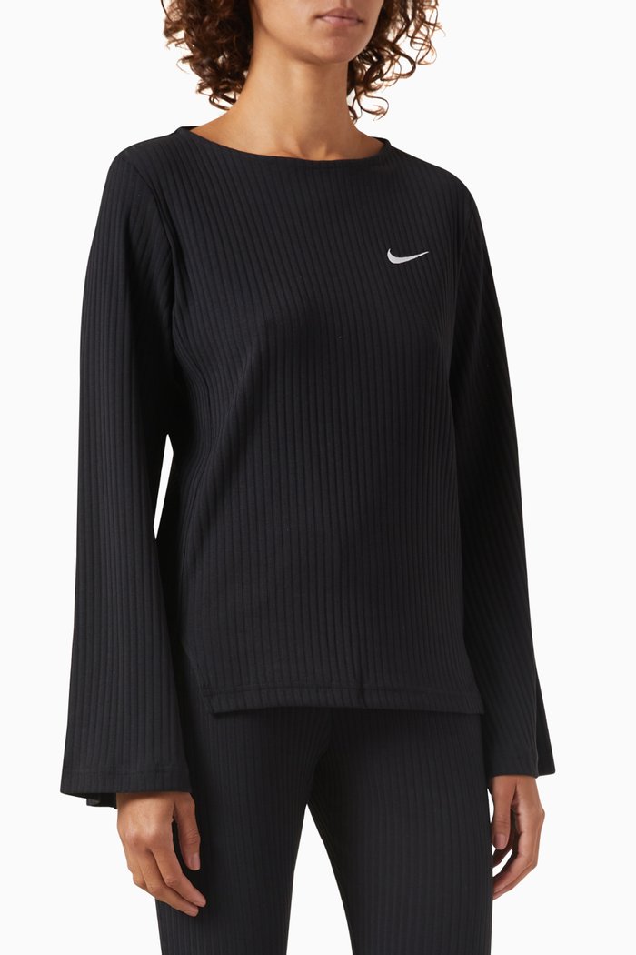 

Sportswear Long Sleeve Top in Ribbed Jersey, Black