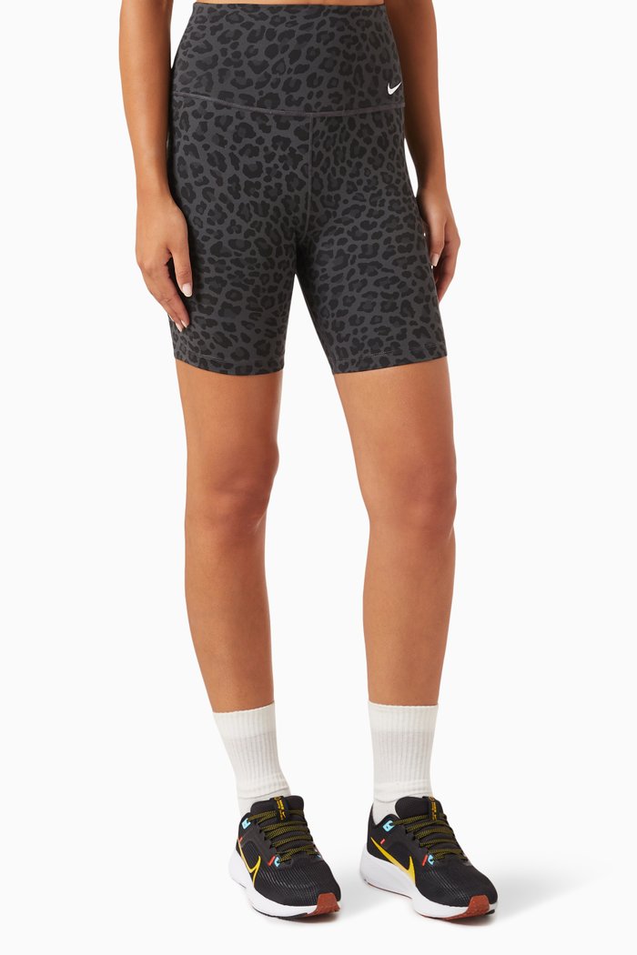 

High-Waist Leopard-print Biker Shorts, Grey