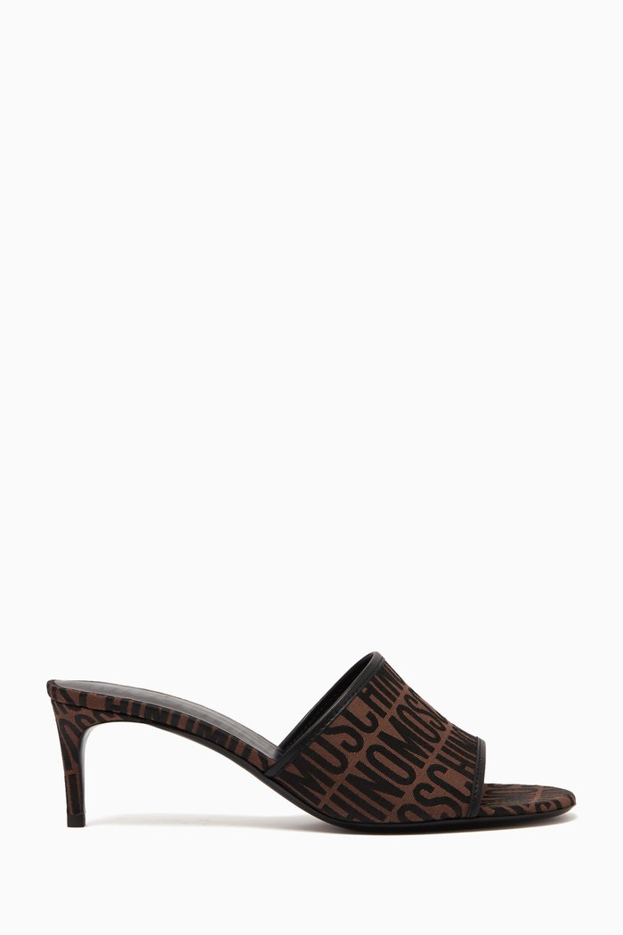 

All-over Logo Mules in Coated Canvas & Leather, Brown
