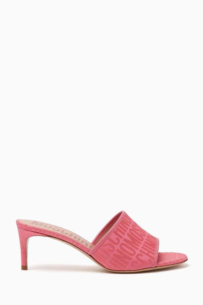 

All-over Logo Mules in Coated Canvas & Leather, Pink