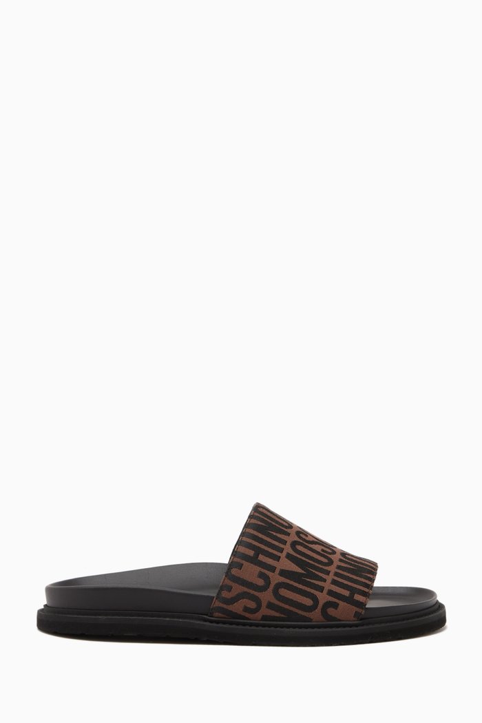

All-over Logo Sandals in Leather, Brown