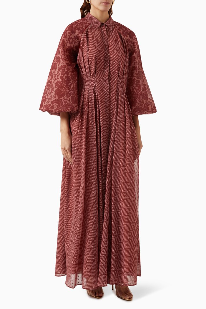 

Printed Maxi Dress in Chiffon, Red
