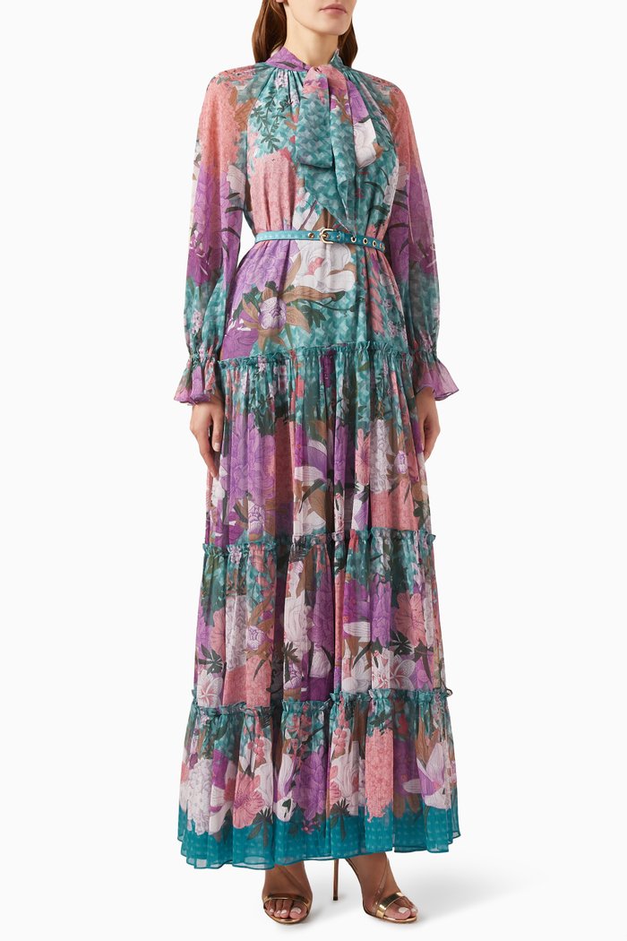 Florist Maxi Dress in Chiffon, Blue